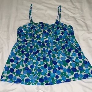 J.Crew women’s size 8 tie back plum tank in blue pattern NWT